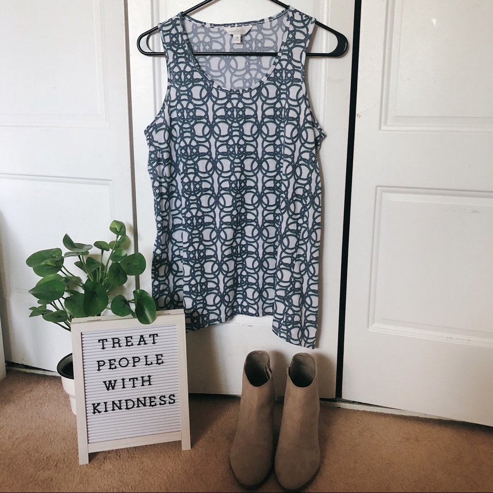 BLUE WHITE MINT NAUTICAL PATTERN TANK TOP BLOUSE